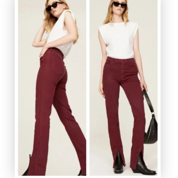 Mother The Rascal Sliced Up Heel Jeans Size 24, Burgundy, NWT  $248 - Picture 1 of 10